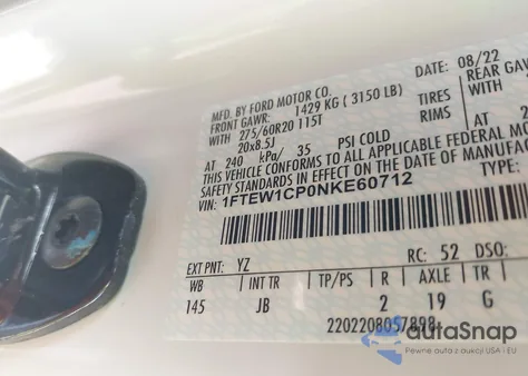 2022 Ford F-150 Xl from USA, damaged, VIN 1FTEW1CP0NKE60712